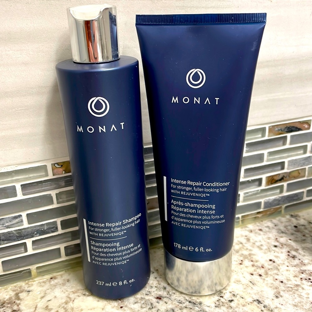 Half used Monat Intense Repair Shampoo and Conditioner